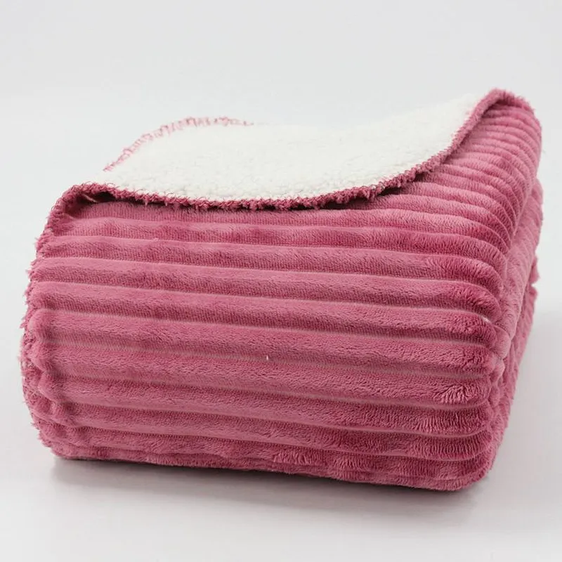 Plush Ribbed Flannel Sherpa THrow Blanket in Two Tone Color